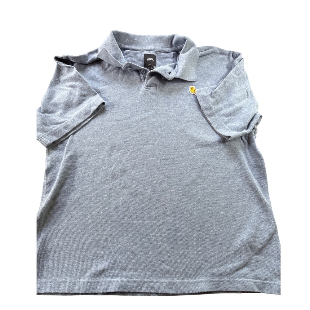Vans Mens Loose‎ Fit Polo Shirt Small Blue Gray Short Sleeve Tiger Patch Pique